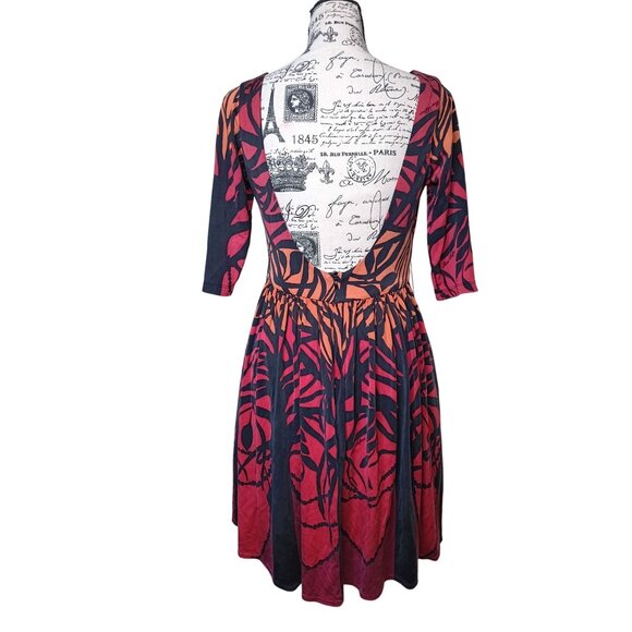 Mara Hoffman Medium Abstract Silk Dress Orange Maroon Black 3/4 Sleeve Low Back - Picture 2 of 5